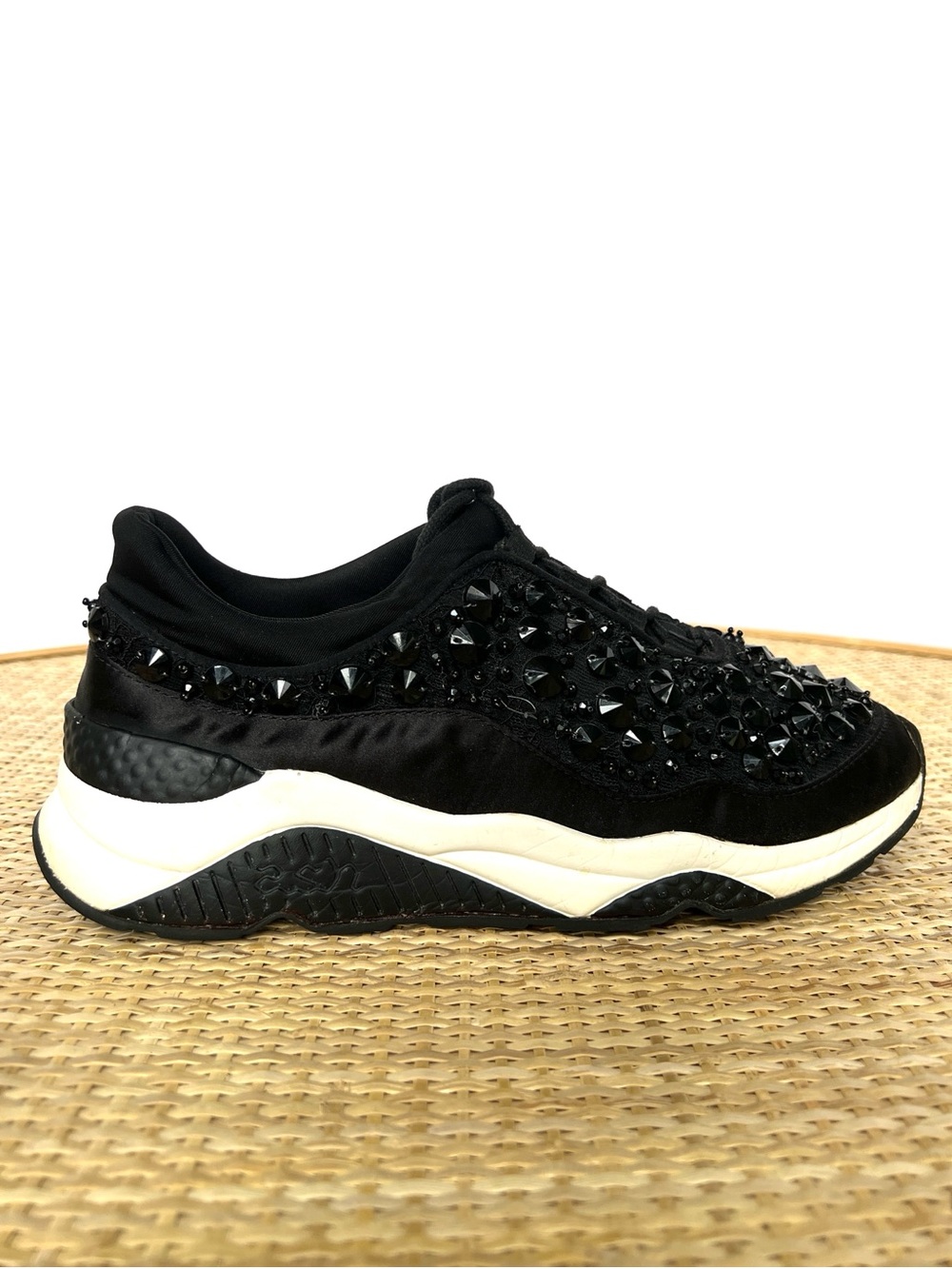 Ash Muse Bead Embellished Lace Satin
Sneaker Black Gem Sparkle Prom 38/8